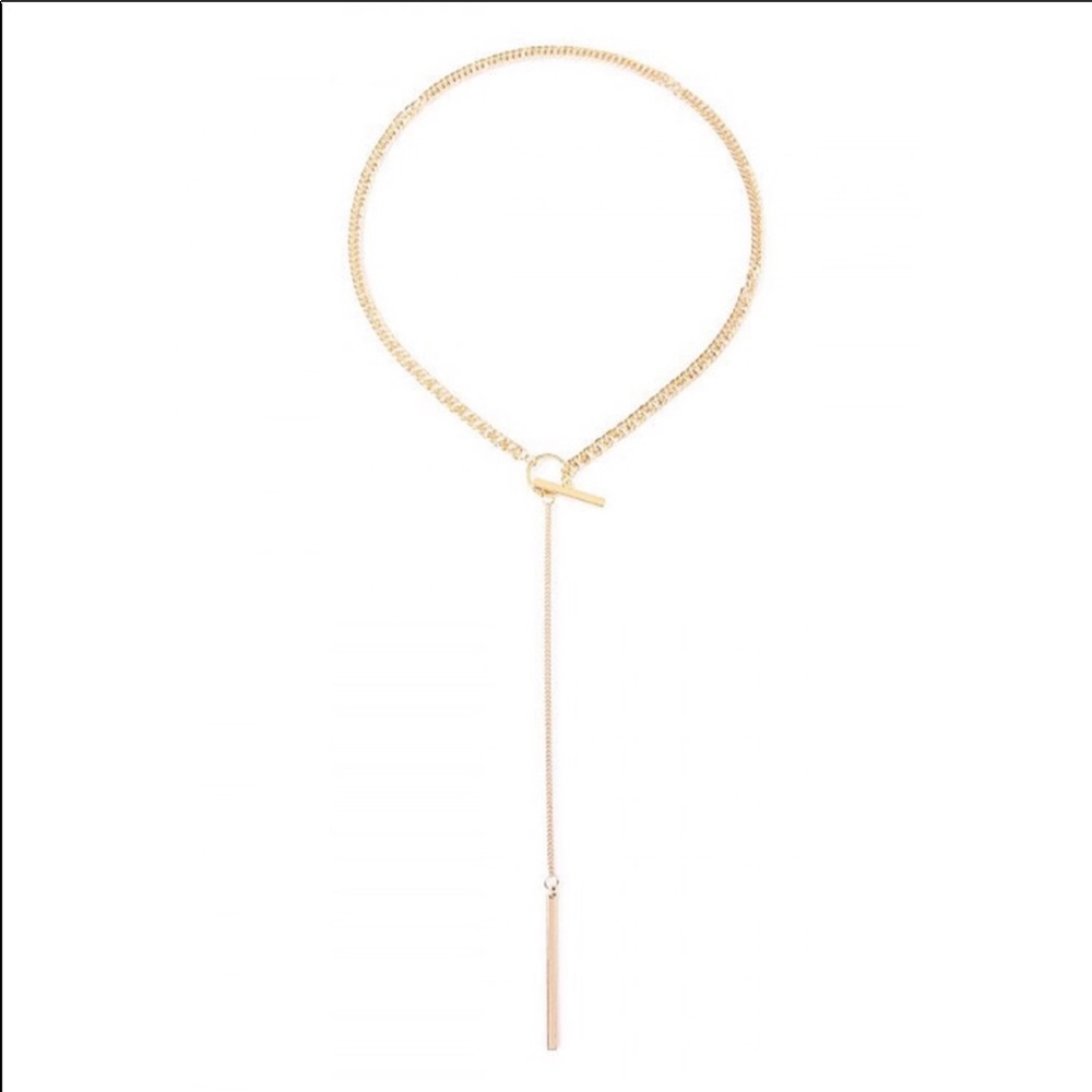 Gold Circle Bar Lariat Necklace - Picture 4 of 5